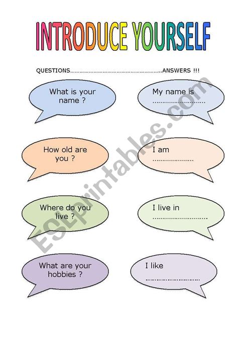 Introducing Yourself In English Worksheet Introduce Yourself