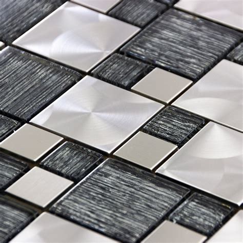 Luxury Textured Grey Glass And Brushed Steel Mix Mosaic Wall Tiles Sheet 8mm From Taps Uk