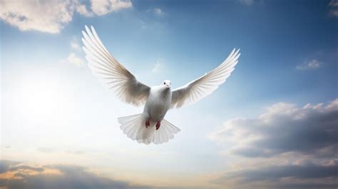 Premium Ai Image A White Dove In Flight Against A Blue Sky With Clouds