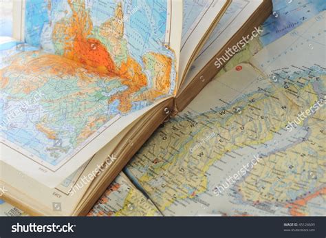Opened Old Atlas Book On Map Stock Photo 45124609 Shutterstock