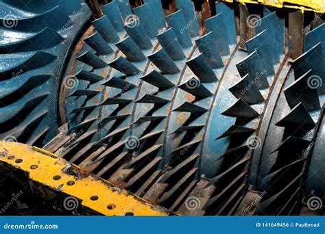 Turbine Blades In Cut Away Of Vintage Jet Engine Stock Photo Image