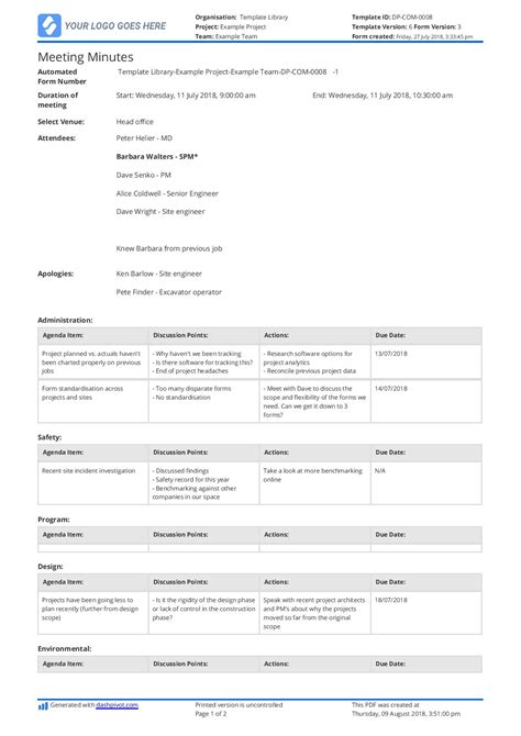 Free Construction Meeting Minutes Template Better Than Excel And Word