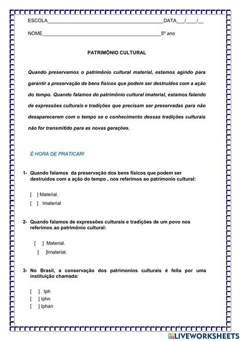 Texto E Atividades Sobre Patrimônio Cultural