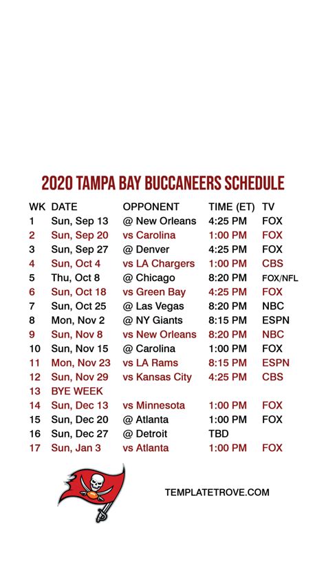 Tampa Bay Buccaneers Printable Schedule Freeprintableme