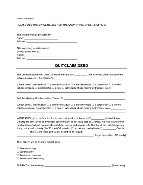 Washington Quit Claim Deed Form