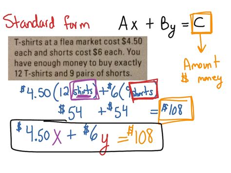 A linear equation in standard form is an equation that looks like. 5.3 Write equations in standard form | Math, Algebra, Linear Equations, Standard Form, Middle ...