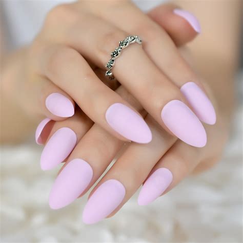 Simple Designed Almond Fake Artificial Acrylic Nails Light Pink Rough