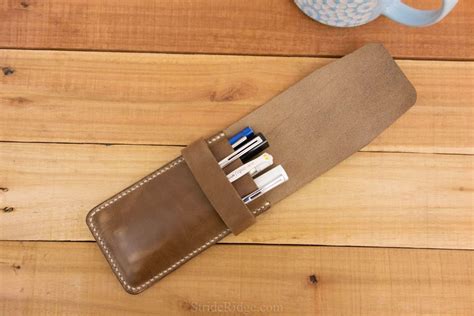 Leather Pen Case With Flap Closure Holds Multiple Pens In Natural