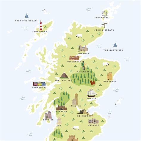 Het land ligt op dezelfde noorderbreedte als denemarken en zuidelijk noorwegen en. Map Of Scotland Print By Pepper Pot Studios ...