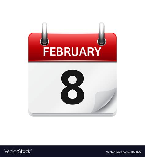 February 8 Flat Daily Calendar Icon Date Vector Image