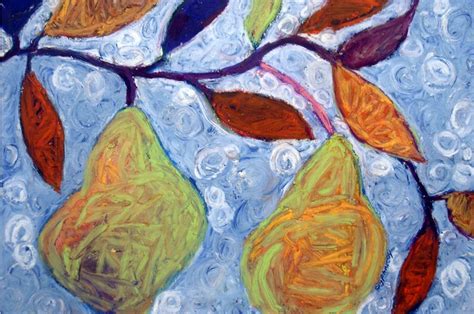 Genise Park Two Pears With Leaves X Oil Pastel Oil Pastel