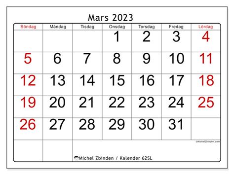 Kalender Mars 2023 För Att Skriva Ut “62sl” Michel Zbinden Se