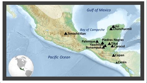 Topographic Map Of Mesoamerica Showing The Area Of The Maya Lowlands In
