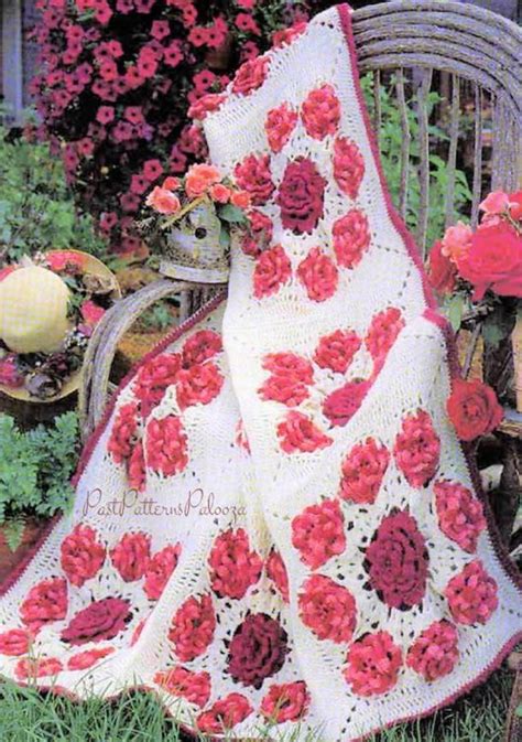 Vintage Crochet Pattern Ring Around A Rose Afghan Pdf Instant Etsy