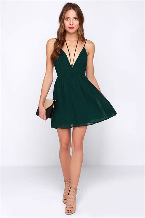 Pretty Forest Green Dress Sleeveless Dress Halter Dress 42 00
