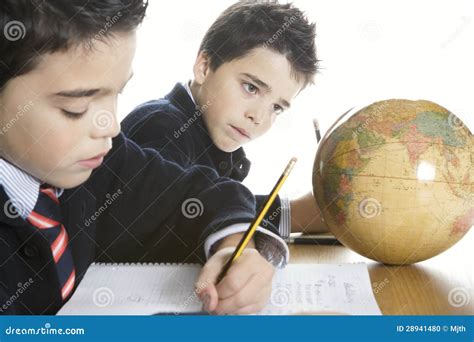 Kids Doing Homework At Home Stock Photo Image Of Educational Globe