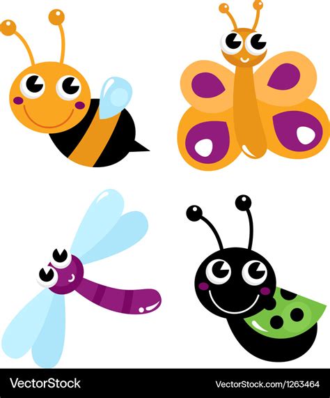 Cute Little Cartoon Bugs Isolated On White Vector Image