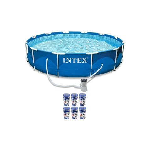 Intex 12ft X 30in Metal Frame Round Swimming Pool Set 530 Gph Pump And 6
