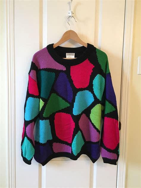 80s Esprit Colorful Sweater 80s Oversized Sweater Loose Knit Etsy