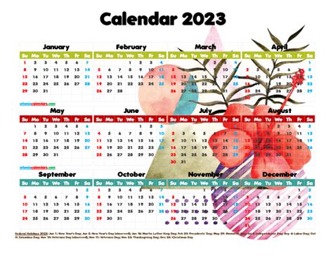 Pdf Calendar 2023 With Federal Holidays Wikidates Org Free Download