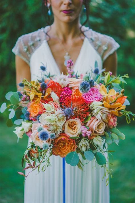 Vibrant Eclectic Wedding In Palm Springs Wedding Bouquets Tropical