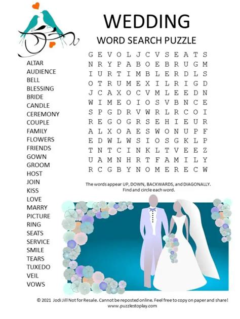 Wedding Word Search Puzzle Puzzles To Play