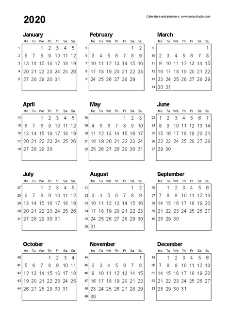 Monthly Calendar Printable 2020 Portrait Monday Start Example