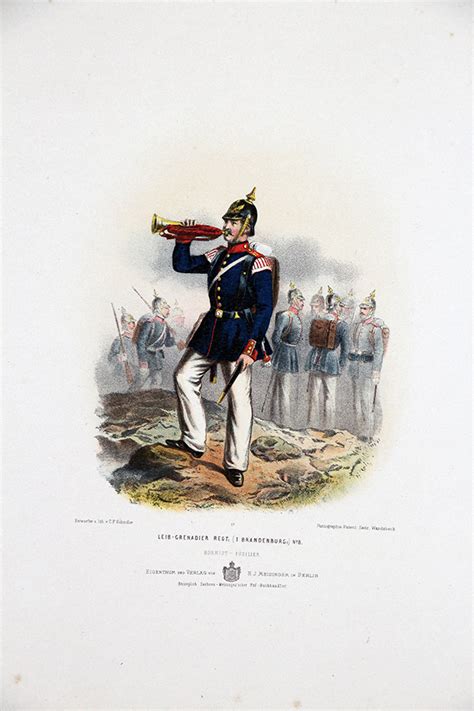 Gravure Chromolithographie Xix Armée Prussienne Leib Grenadier