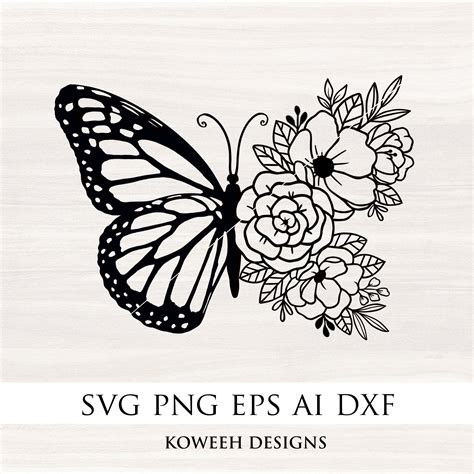Floral Butterfly Svg Butterfly With Flowers Svg Butterfly Etsy