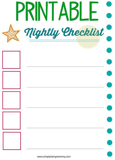 Printable Nightly Checklist For Children Simply Being Mommy