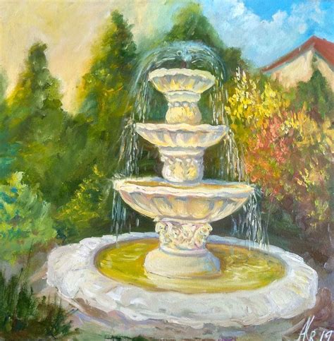 Babe Fountain Oil Painting Landscape Lovers Art Artist