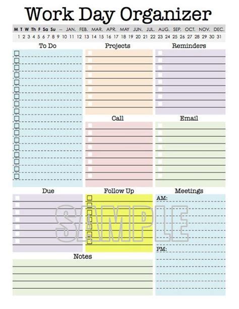Work Day Organizer Planner Page Work Planner Printable Etsy Uk Work