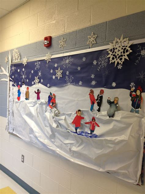 Winter Bulletin Board Snow Scene Using Childrens Pictures We Took As