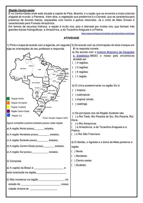 👍geografia Regiões Brasileiras Atividade De Geografia Sobre As Regiões