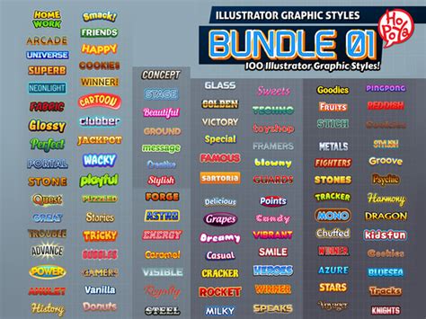 100 Illustrator Graphic Styles Bundle 01 Gamedev Market