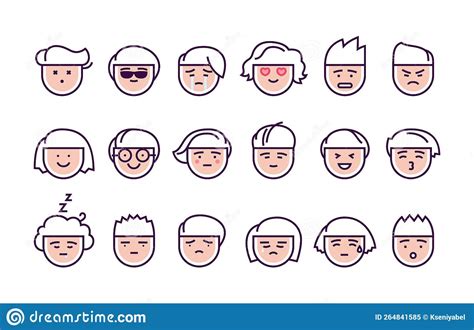 Modern Outline Style Emoji Icons Collection Simple Emoticons