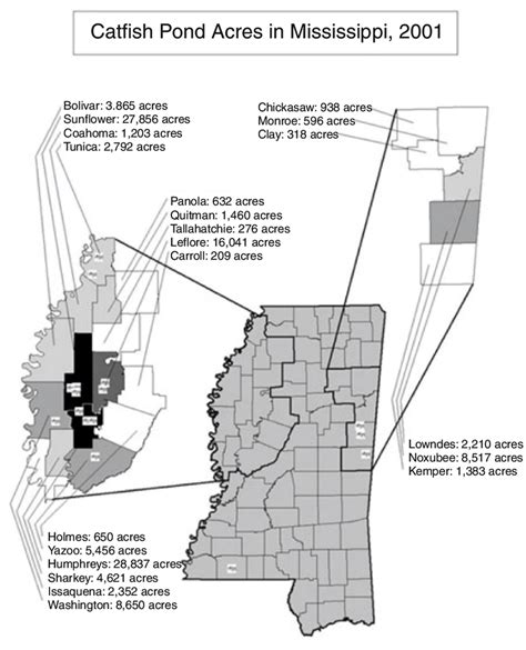 Location And Distribution Of Catfish Production Acreage In Mississippi