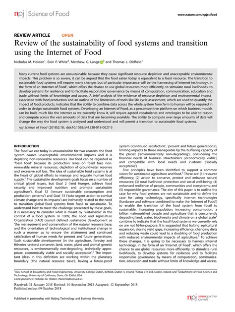 PDF Review Of The Sustainability Of Food Systems And Transition Using