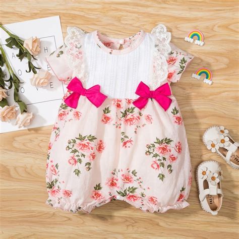 Wholesale Toddler Newborn Baby Infant Girls Floral Print Ruffle Sleeves