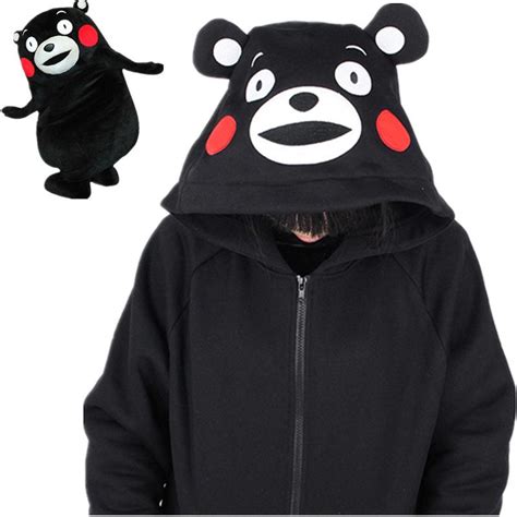 Kumamon Anime Hooded Hoodies Black Bear With Ear Cute