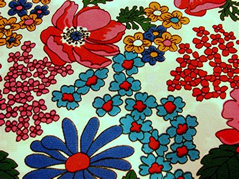 Vintage 1960s Floral Fabric Mod Flower Power 60s Fabric Red