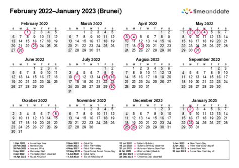 Printable Calendar 2022 For Brunei Pdf