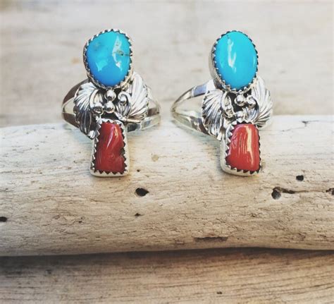 Turquoise And Coral Adjustable Ring By Oceansomind On Etsy