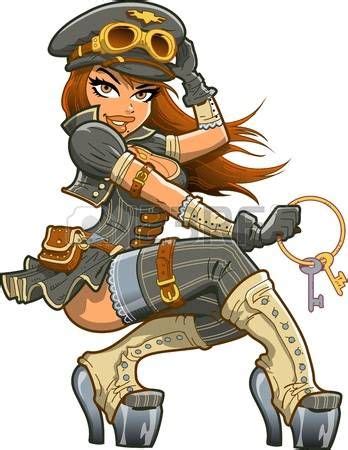 Sexy Steampunk Airship Captain Aviator With Ring Of Keys Vector