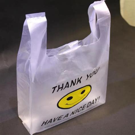 50pcs Cute Smile Plastic Shopping Bag Pattern Supermarket Grocery White
