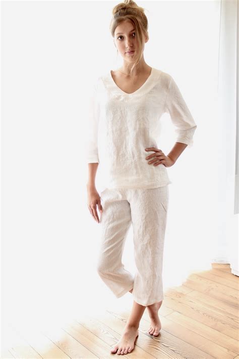 Linen Pajama Set For Women Softened Linen Pajamas Etsy Canada