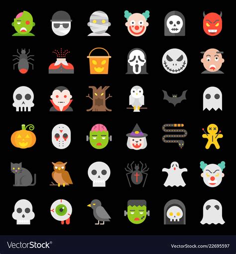 Halloween Character Icon Set In Flat Design Vector Image