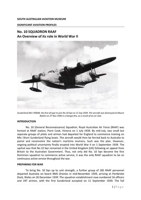 No 10 Squadron Raaf An Overview Of Its Role In World War Ii Docslib