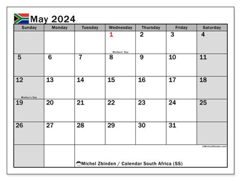 Calendars May 2024 - Michel Zbinden ZA
