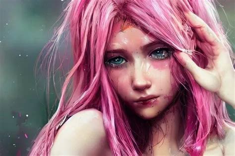 Pink Hair Girl Cute Illustration Realistic Perfe Openart